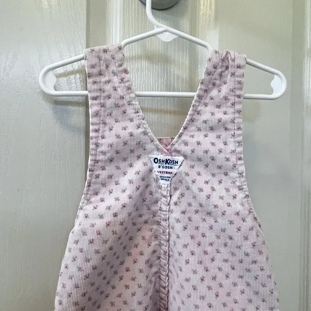 Vintage Oshkosh B'gosh Pink Rosebuds Corduroy Overall Dress Jumper Girls
